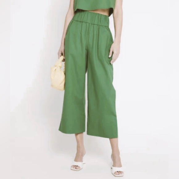 KOURT Willow Green Pants Linen Cotton Blend Cropped Wide Leg Size XS - Picture 1 of 7